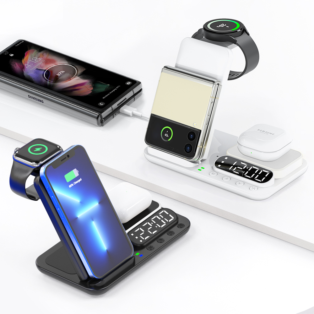 아이이피 7in1 멀티 고속 무선충전기 거치대 갤럭시 애플 호환 LED무드등 시계