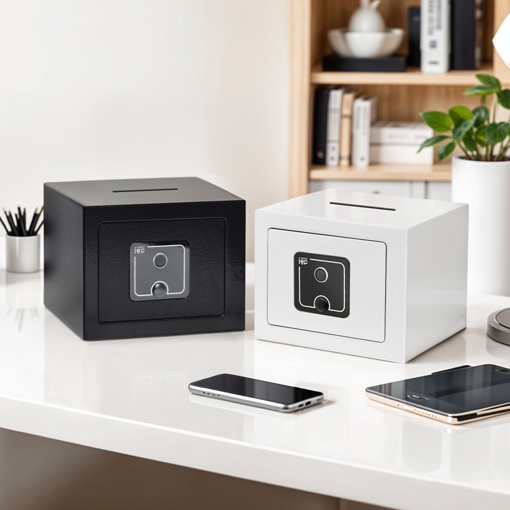 아이이피 i3000PLUS 자동개폐 지문인식 미니금고 저금통 투입식금고